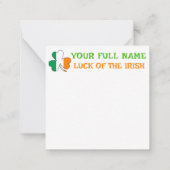 St. Patrick's Day Irland Flagge Shamrock Benutzerd Mitteilungskarte (Rückseite)