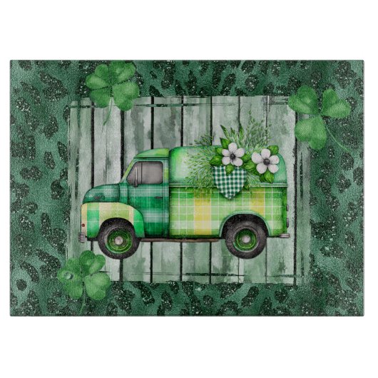 St. Patrick's Day Karierter Vintager Lkw Schneidebrett (Vorderseite)