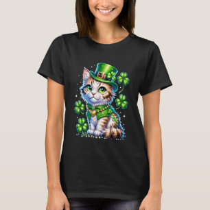 St Patricks Day Katze Leprechaun Hut Shamrock Mädc T-Shirt