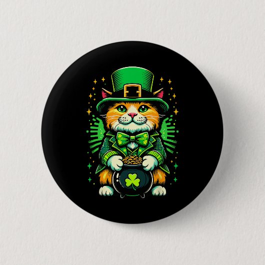 St. Patricks Day Katze Leprechaun Katze Irischer K Button (Vorderseite)