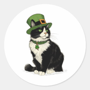 St Patricks Day Katze Leprechaun Shamrock Katze Kä Runder Aufkleber