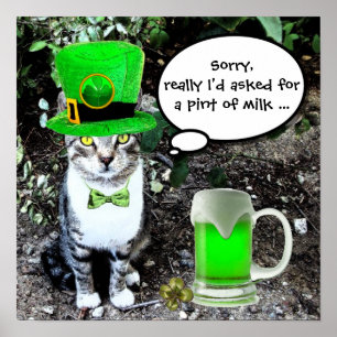 ST. PATRICK'S DAY KATZE MIT GRÜNEM IRISCHEM BIER POSTER