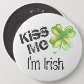 St. Patrick's Day Kiss Me Ich bin Irin, Kleeblatt, Button (Vorne & Hinten)