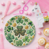 St. Patrick's Day Kleeblatt and Gold Pattern Pappteller (Party)
