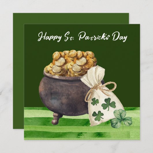 St. Patricks Day Kleeblatt Clover and Pot Karte (Vorne/Hinten)