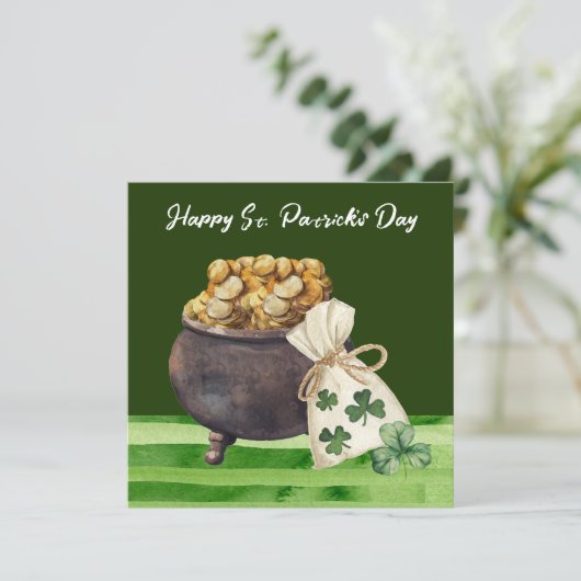 St. Patricks Day Kleeblatt Clover and Pot Karte (Stehend Vorderseite)