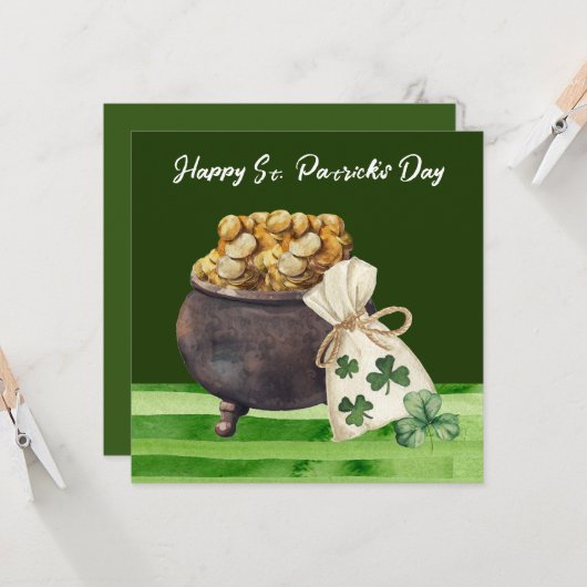 St. Patricks Day Kleeblatt Clover and Pot Karte (Vorderseite/Rückseite Beispiel)