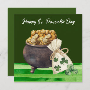 St. Patricks Day Kleeblatt Clover and Pot Karte