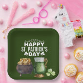 St. Patricks Day Kleeblatt Clover and Pot Pappteller (Party)