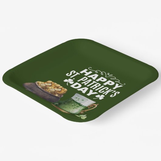 St. Patricks Day Kleeblatt Clover and Pot Pappteller (Gewinkelt)