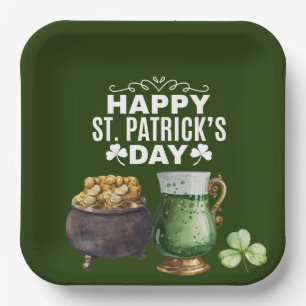 St. Patricks Day Kleeblatt Clover and Pot Pappteller