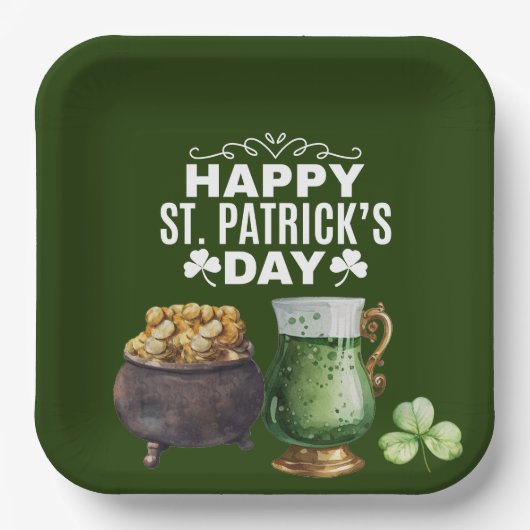 St. Patricks Day Kleeblatt Clover and Pot Pappteller (Vorderseite)