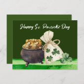 St. Patricks Day Kleeblatt Clover and Pot Postkarte (Vorne/Hinten)