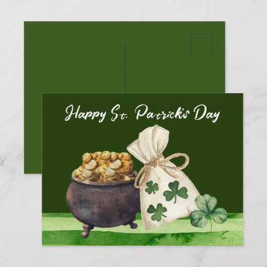 St. Patricks Day Kleeblatt Clover and Pot Postkarte (Vorne/Hinten)