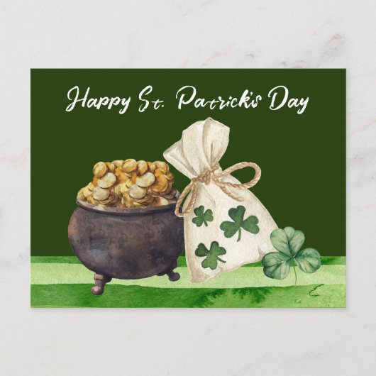 St. Patricks Day Kleeblatt Clover and Pot Postkarte (Vorderseite)