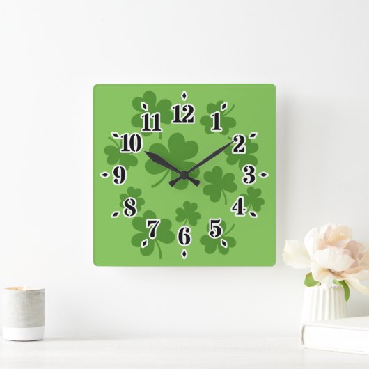 St Patrick's Day Kleeblatt Clover Pattern Quadratische Wanduhr (Zuhause)