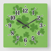 St Patrick's Day Kleeblatt Clover Pattern Quadratische Wanduhr (Vorderseite)