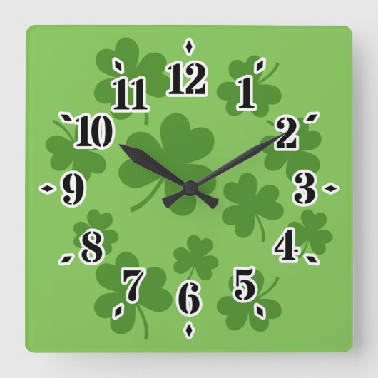 St Patrick's Day Kleeblatt Clover Pattern Quadratische Wanduhr (Vorderseite)