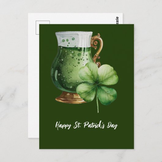 St. Patrick's Day Kleeblatt Clover und Bierpuppe Postkarte (Vorne/Hinten)