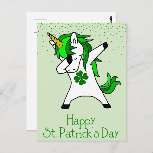 St. Patrick's Day Kleeblatt Dabbing Unicorn Green Postkarte (Vorne/Hinten)