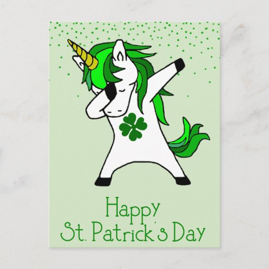 St. Patrick's Day Kleeblatt Dabbing Unicorn Green Postkarte (Vorderseite)
