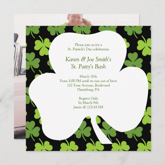 St. Patrick's Day Kleeblatt Feierliches Irish Chee Einladung (Vorne/Hinten)