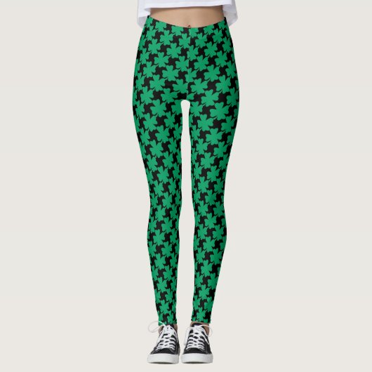 St Patrick's Day Kleeblatt Green Pattern Black 202 Leggings (Vorderseite)