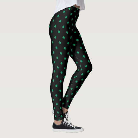 St Patrick's Day Kleeblatt Green Patterns Black Leggings (Rechts)