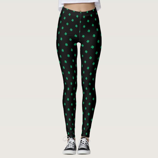 St Patrick's Day Kleeblatt Green Patterns Black Leggings (Vorderseite)