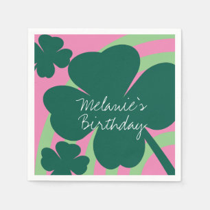 St Patricks Day Kleeblatt Green Rainbow Pink Party Serviette
