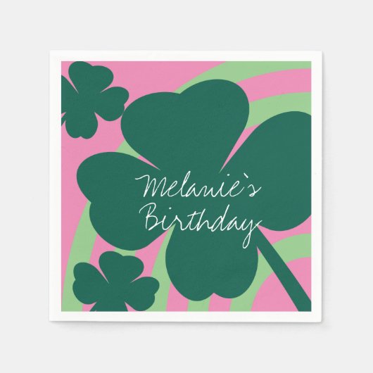 St Patricks Day Kleeblatt Green Rainbow Pink Party Serviette (Vorderseite)