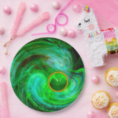 ST PATRICKS DAY KLEEBLATT IN BLAUEN GRÜNEN FRAKTAL PAPPTELLER (Party)