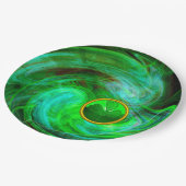 ST PATRICKS DAY KLEEBLATT IN BLAUEN GRÜNEN FRAKTAL PAPPTELLER (Schrägansicht)