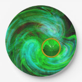 ST PATRICKS DAY KLEEBLATT IN BLAUEN GRÜNEN FRAKTAL PAPPTELLER (Vorderseite)