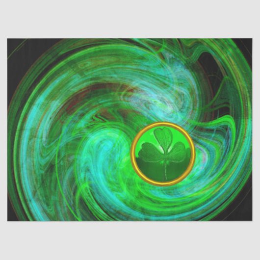 ST PATRICKS DAY KLEEBLATT IN BLAUEN GRÜNEN FRAKTAL SEIDENPAPIER (Vorderseite)