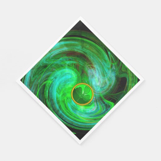 ST PATRICKS DAY KLEEBLATT IN BLAUEN GRÜNEN FRAKTAL SERVIETTE (Ecke)