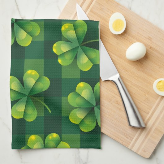 St. Patrick's Day Kleeblatt Kariert Geschirrtuch (Viertel Falte)