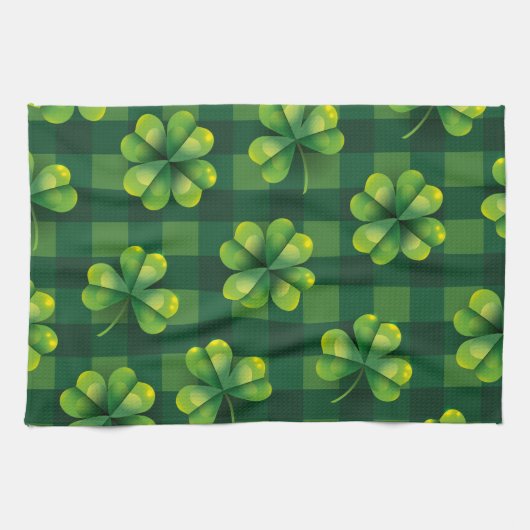 St. Patrick's Day Kleeblatt Kariert Geschirrtuch (Horizontal)