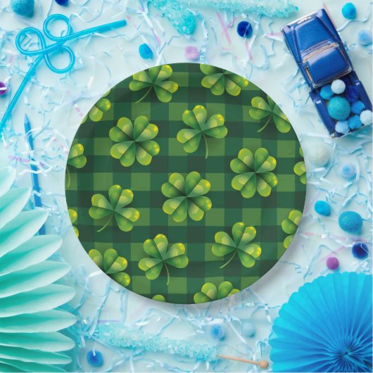St. Patrick's Day Kleeblatt Kariert Pappteller (Party)