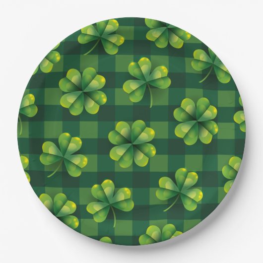 St. Patrick's Day Kleeblatt Kariert Pappteller (Vorderseite)