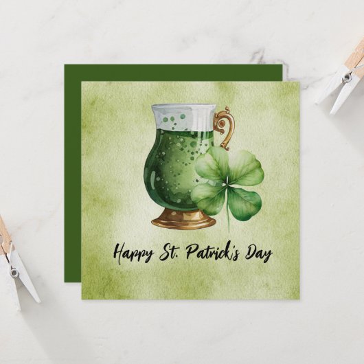St. Patrick's Day Kleeblatt Klee und Bier Karte (Vorderseite/Rückseite Beispiel)