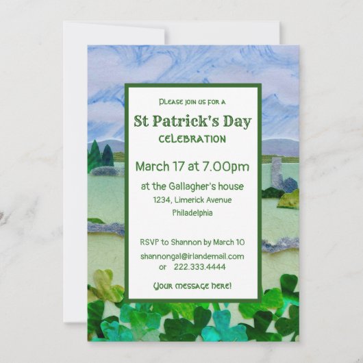 St Patrick's Day Kleeblatt Landschaft Einladung (Vorderseite)