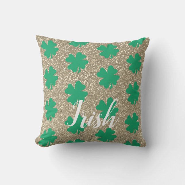 St Patrick's Day Kleeblatt Leaf Green Gold Glitzer Kissen (Vorderseite)