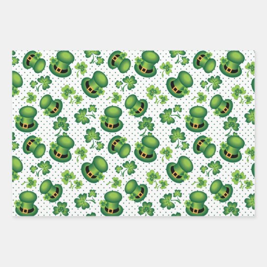 St. Patrick's Day Kleeblatt Leprechaun's Hat Green Geschenkpapier Set (Vorderseite)