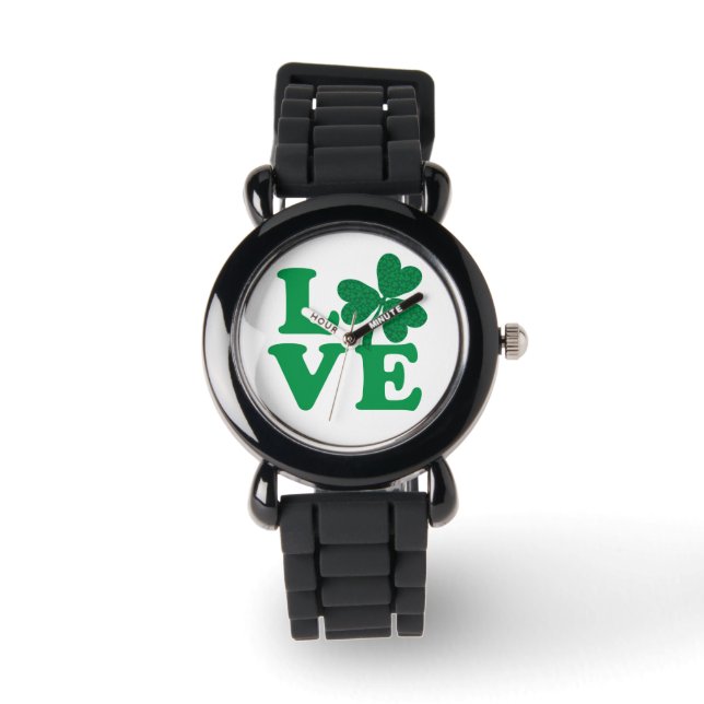 St. Patrick's Day Kleeblatt Liebe Armbanduhr (Vorderseite)