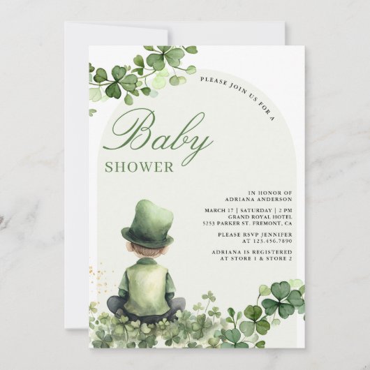 St Patrick's Day Kleeblatt Little Man Baby Shower Einladung (Vorderseite)