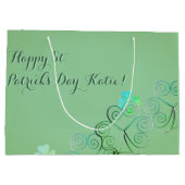 St Patrick's Day Kleeblatt Misty Green Große Geschenktüte (Rückseite)