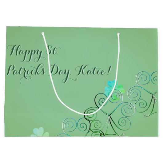 St Patrick's Day Kleeblatt Misty Green Große Geschenktüte (Rückseite)