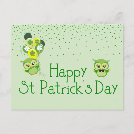 St. Patrick's Day Kleeblatt Niedlich Green Owls Postkarte (Vorderseite)
