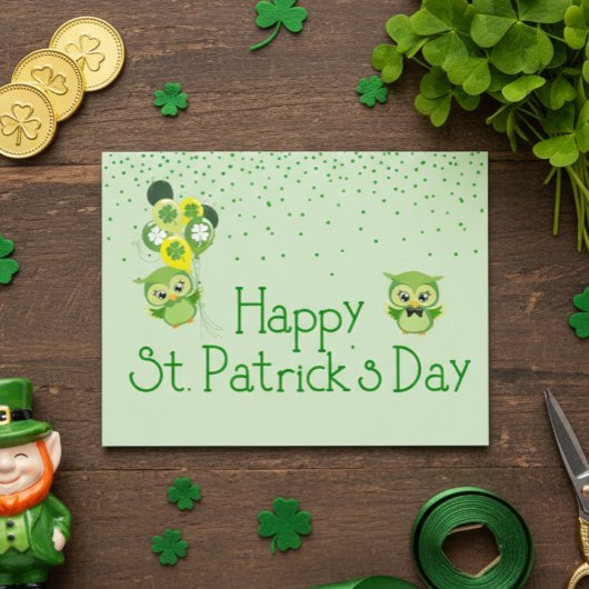 St. Patrick's Day Kleeblatt Niedlich Green Owls Postkarte